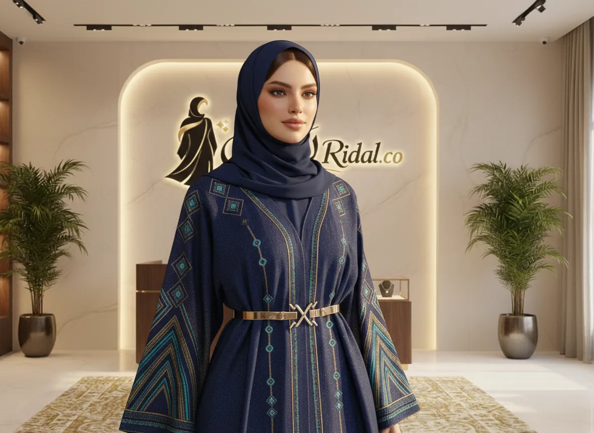 عباية ملونة من قماش الكتان الفاخر بلون بيج رملي وتطريز يدوي أنيق