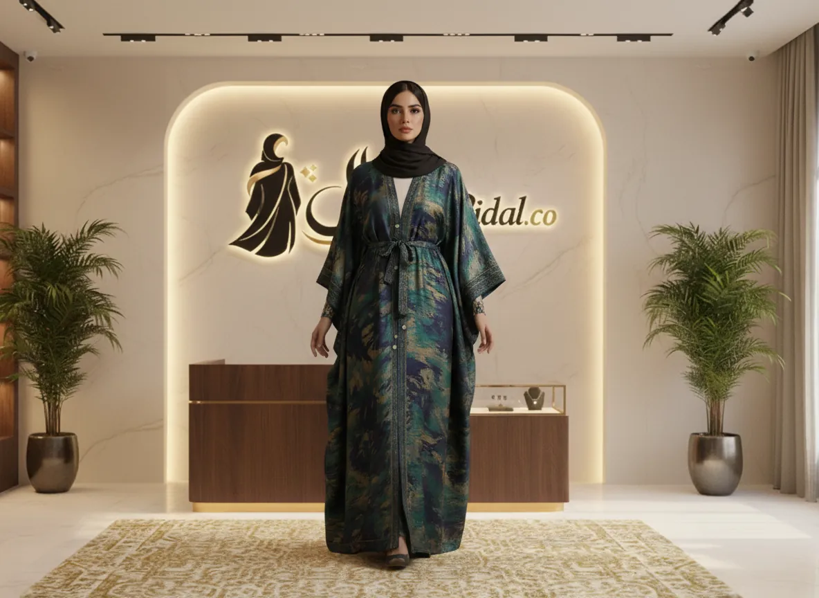 عباية ملونة عصرية من قماش الكريب الناعم بلون بيج رملي وتصميم راقي لإطلالة يومية متميزة