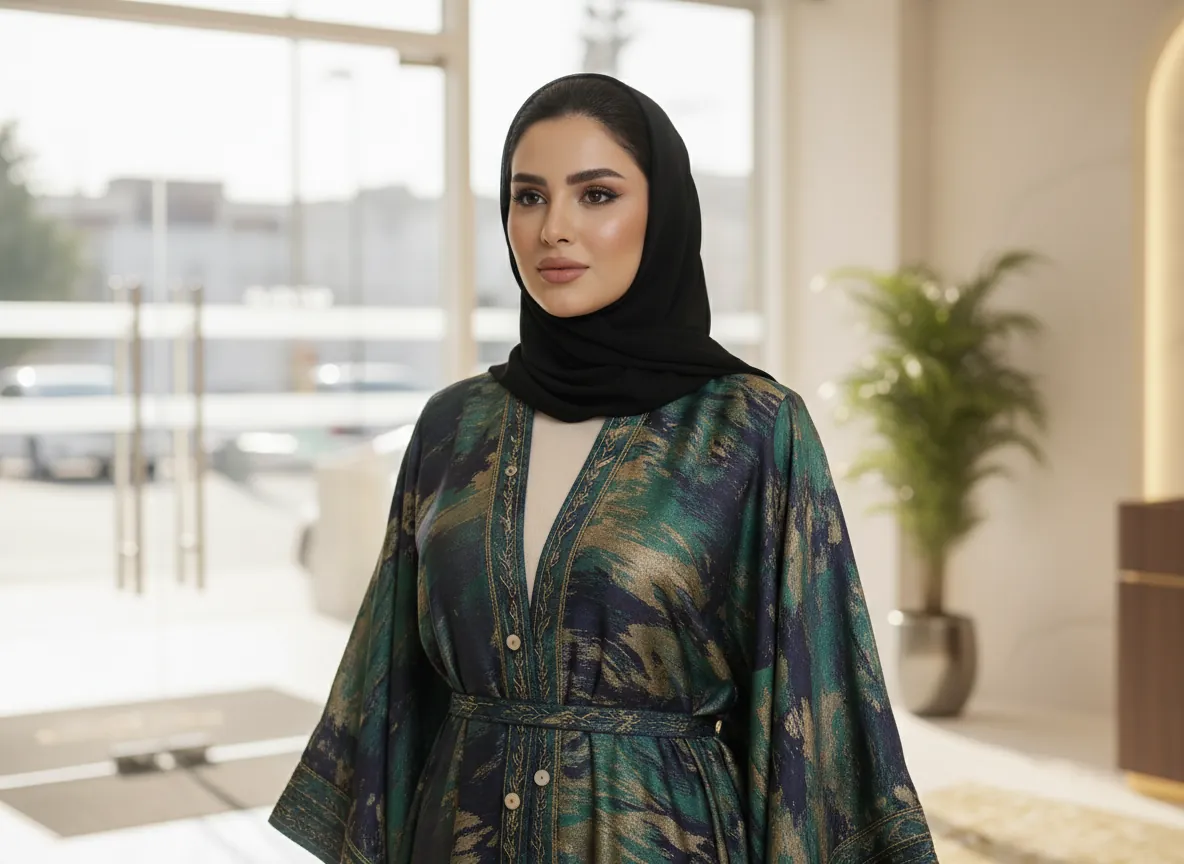 عباية ملونة عصرية من قماش الكريب الناعم بلون بيج رملي وتصميم راقي لإطلالة يومية متميزة