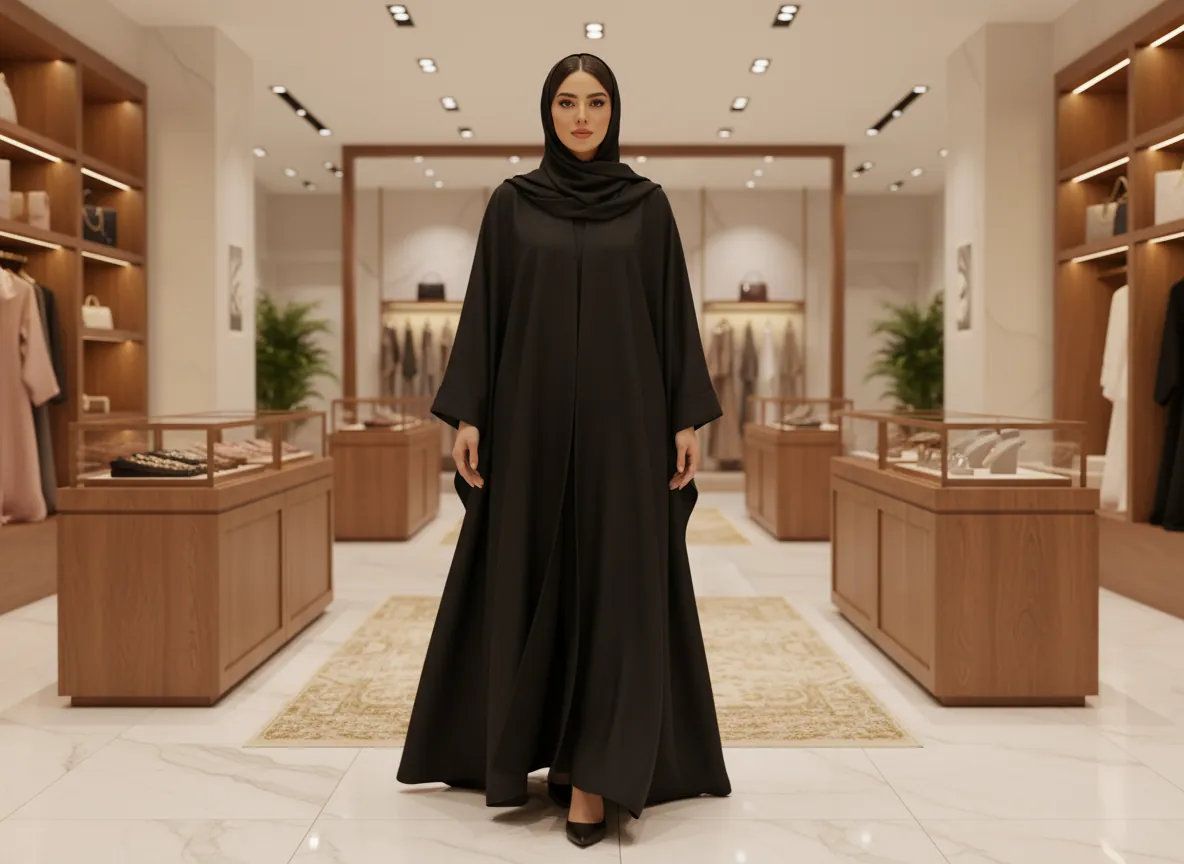 عباية بشت سوداء سادة بتصميم كلاسيكي فاخر وقصة واسعة انسيابية