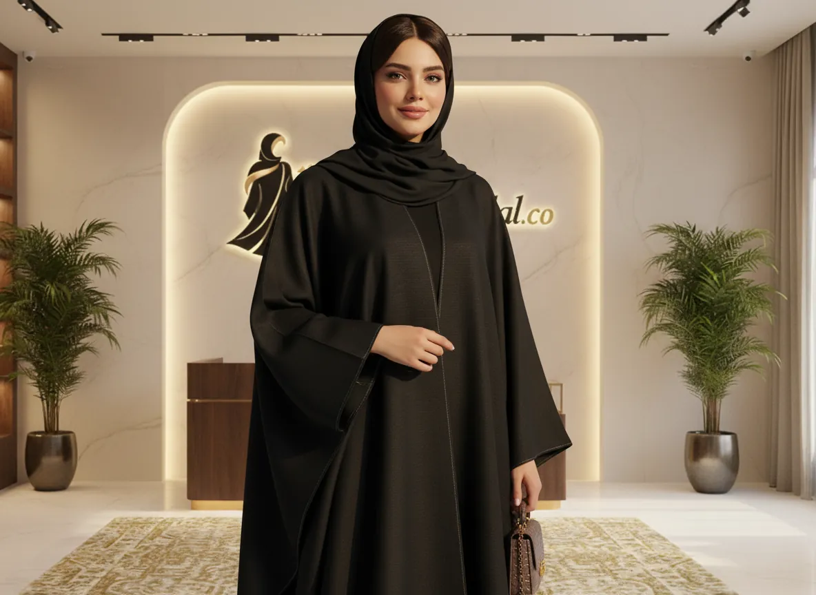 عباية بشت سوداء سادة بتصميم كلاسيكي فاخر وقصة واسعة انسيابية