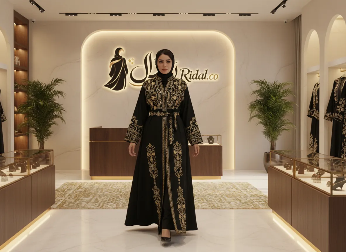 عباية سوداء ملكية بتطريز يدوي فاخر وتصميم كلاسيكي عصري