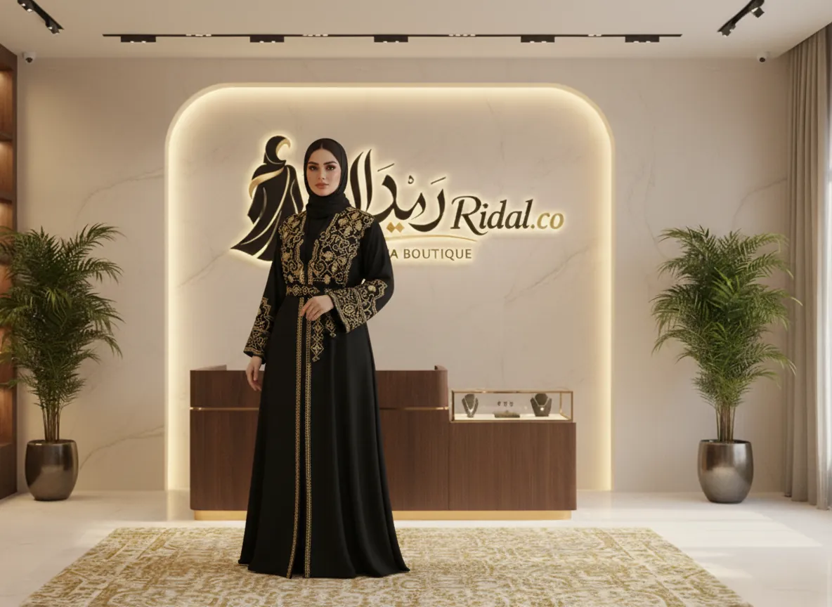 عباية سوداء ملكية بتطريز يدوي فاخر وتصميم كلاسيكي عصري