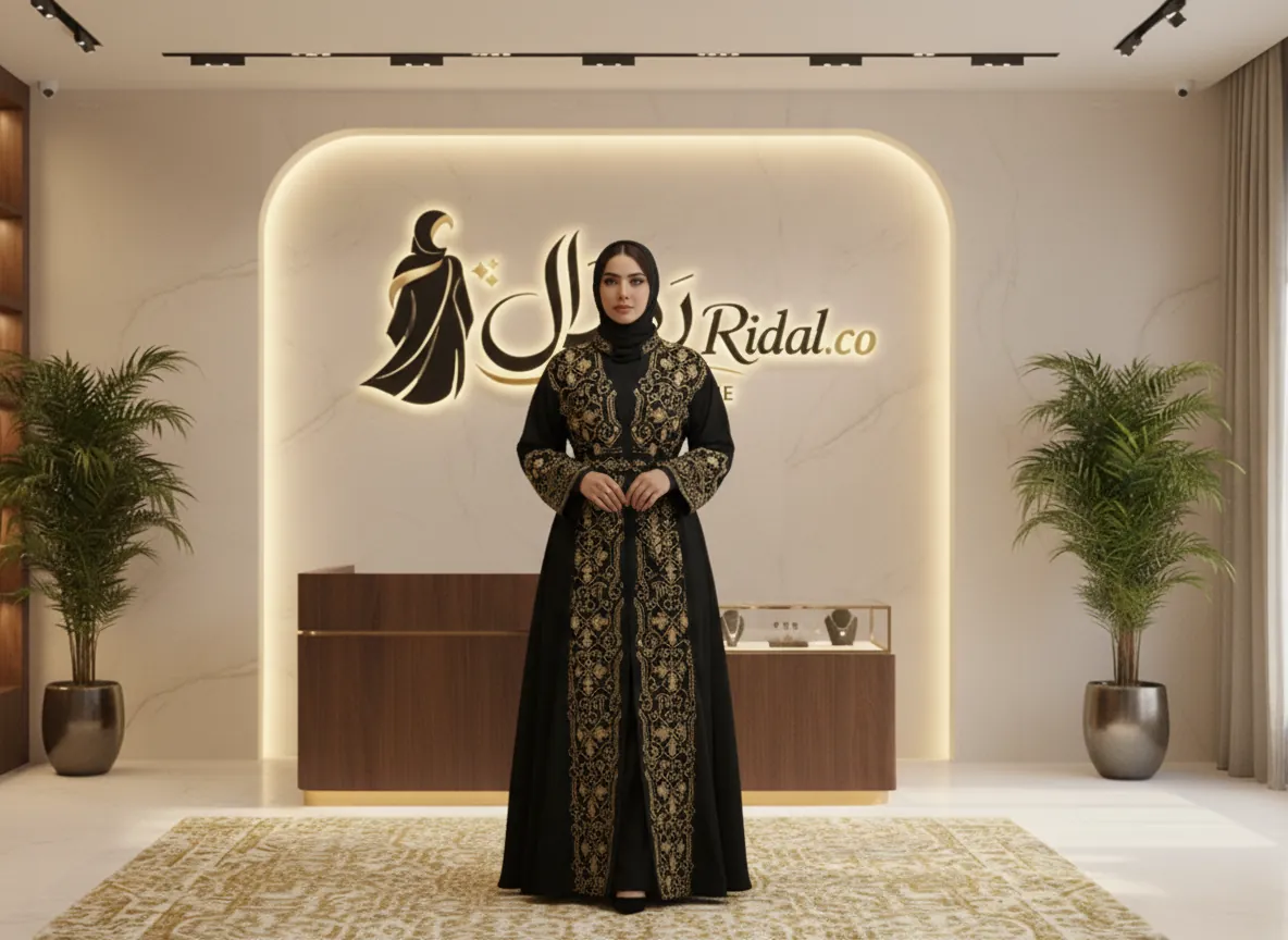 عباية سوداء ملكية بتطريز يدوي فاخر وتصميم كلاسيكي عصري