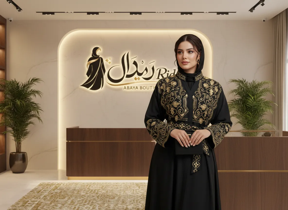 عباية سوداء ملكية بتطريز يدوي فاخر وتصميم كلاسيكي عصري