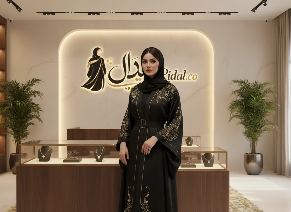 عباية سوداء ملكية بتطريز ذهبي فاخر وحزام خصر أنيق