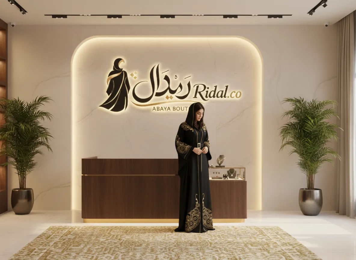 عباية سوداء ملكية بتطريز ذهبي فاخر وحزام خصر أنيق