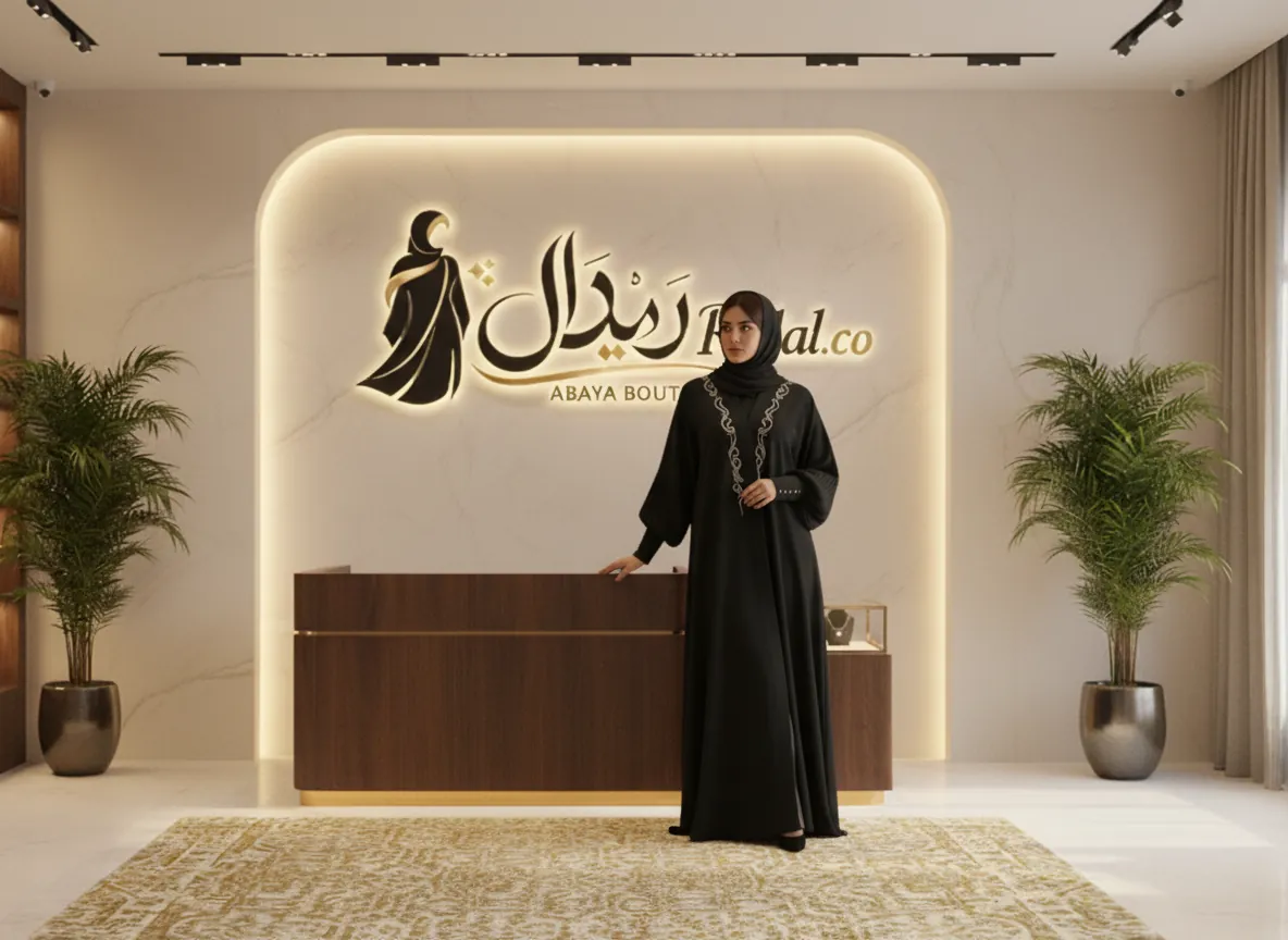 عباية سوداء ملكية بتطريز صدر ناعم وأكمام بليسيه فاخرة مع أزرار