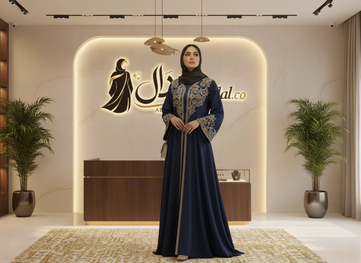 عباية سوداء ملكية بتطريز يدوي فاخر من الكريب الياباني الأصيل