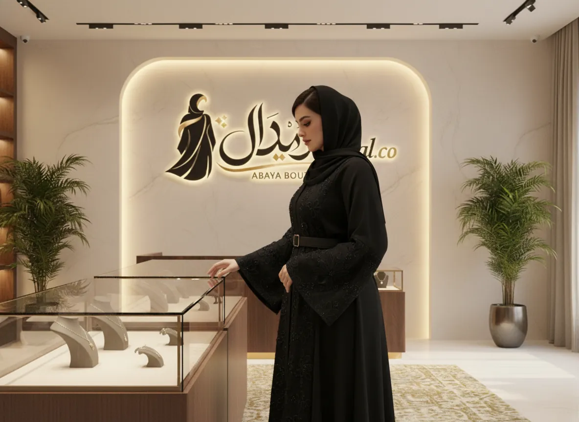 عباية كلوش سوداء ملكية بتطريز زهور فاخر وأكمام واسعة مع حزام - SE644