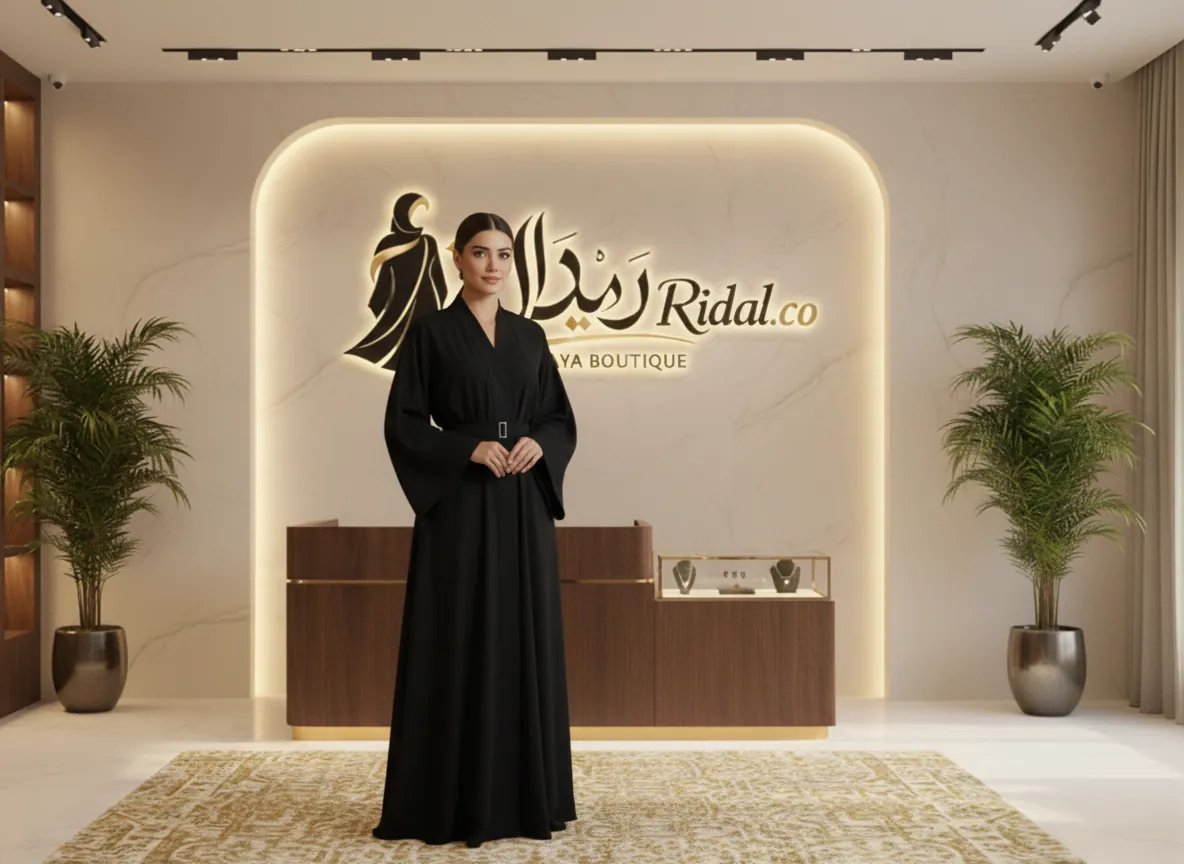عباية سوداء ملكية من قماش الكريب الفاخر بتصميم كلاسيكي عصري وتطريز ناعم