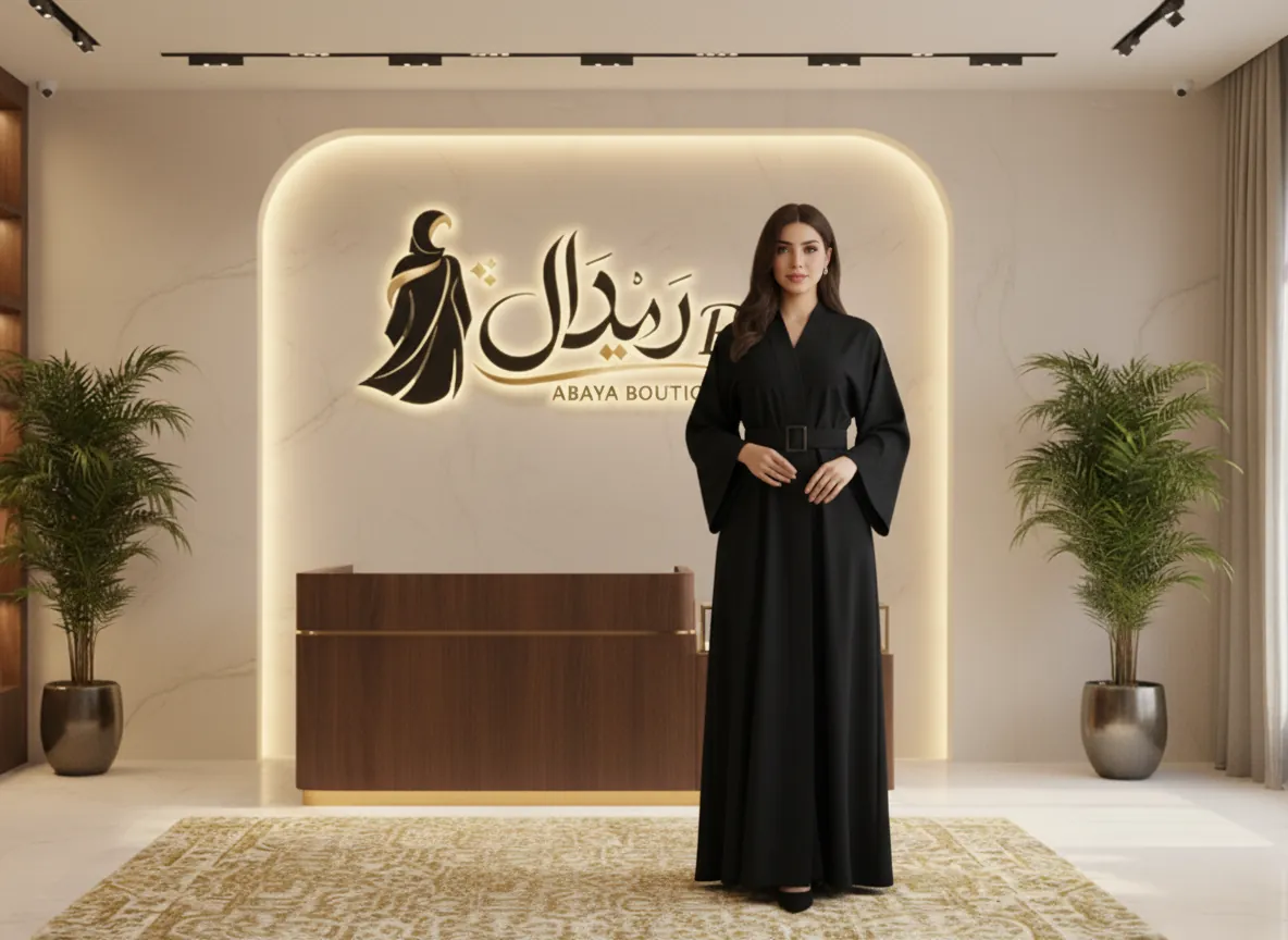 عباية سوداء ملكية من قماش الكريب الفاخر بتصميم كلاسيكي عصري وتطريز ناعم