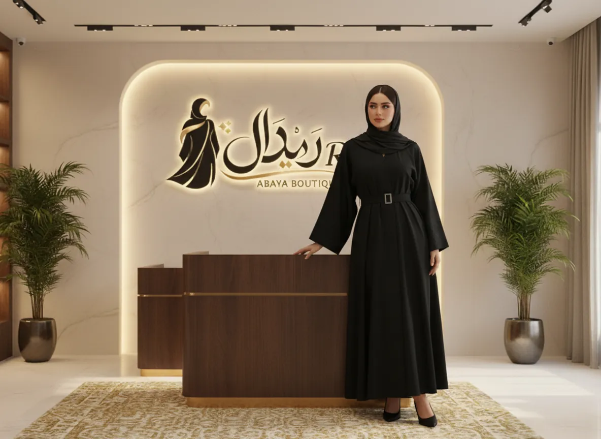 عباية سوداء ملكية من قماش الكريب الفاخر بتصميم كلاسيكي عصري وتطريز ناعم