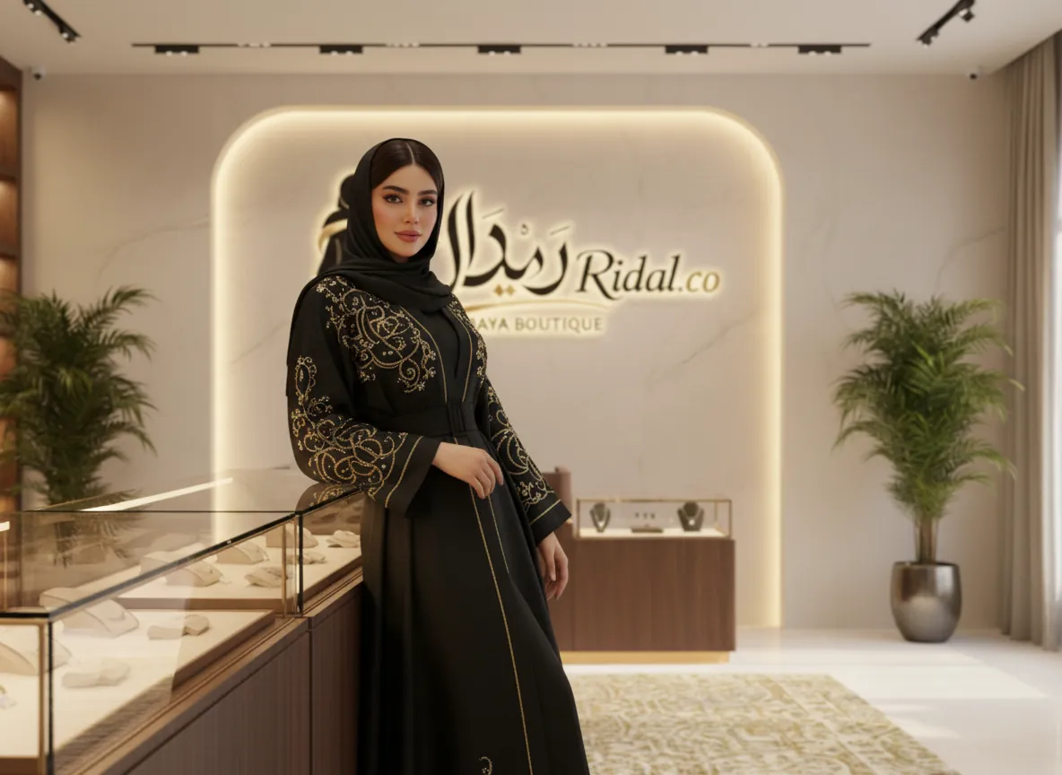 عباية سوداء ملكية من قماش الكريب الكوري الفاخر بتطريز يدوي على الأكمام وتصميم كلاسيكي راقي
