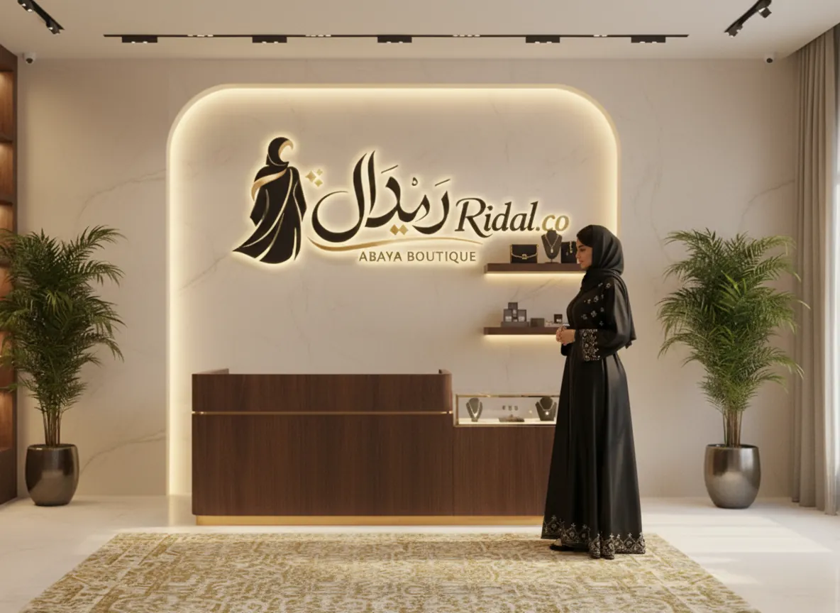 عباية سوداء ملكية من قماش الستان الفاخر بتطريز هندسي كريستالي وحزام خصر عريض