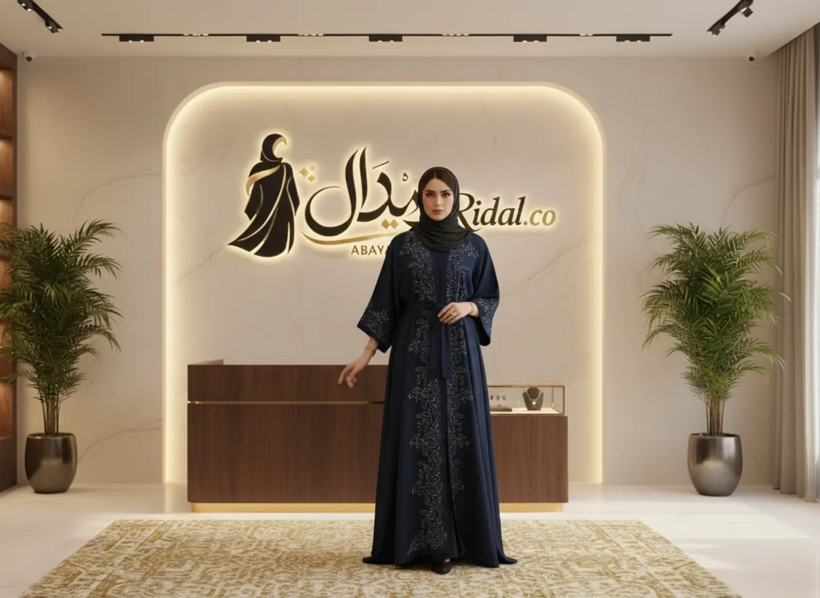 عباية فراشة ملكية بلون كحلي مع تطريز يدوي فاخر و حزام خصر أنيق