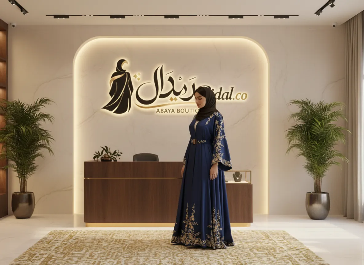 عباية كلوش كحلي ملكي بتطريز ذهبي فاخر وتصميم راقي للمناسبات