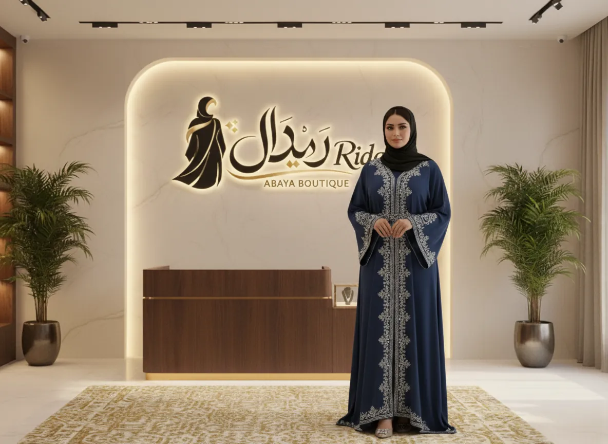 عباية مناسبات ملكية من قماش الكريب الفاخر بتطريز كريستالي يدوي وتصميم عصري أنيق