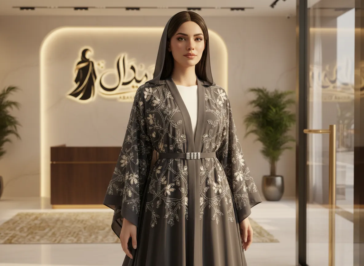 عباية مناسبات ملكية مطرزة بالخرز اليدوي وقماش الكريب الفاخر