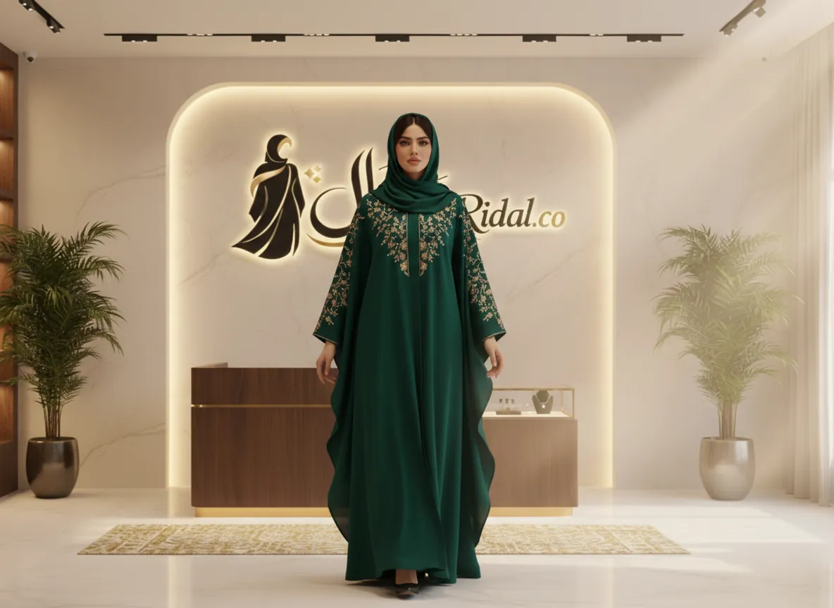 عباية مناسبات ملكية من قماش الكريب الكوري الفاخر مع تطريز يدوي ناعم وتصميم كلاسيكي