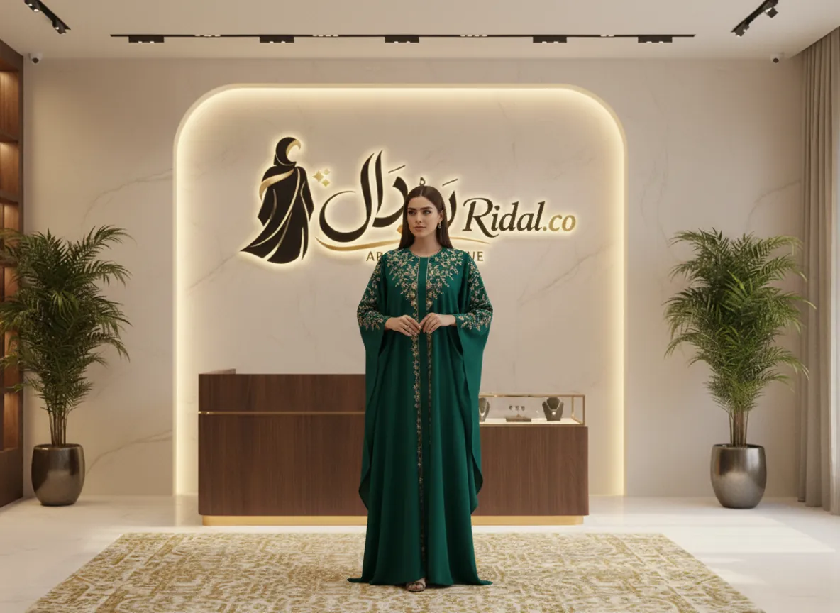 عباية مناسبات ملكية من قماش الكريب الكوري الفاخر مع تطريز يدوي ناعم وتصميم كلاسيكي