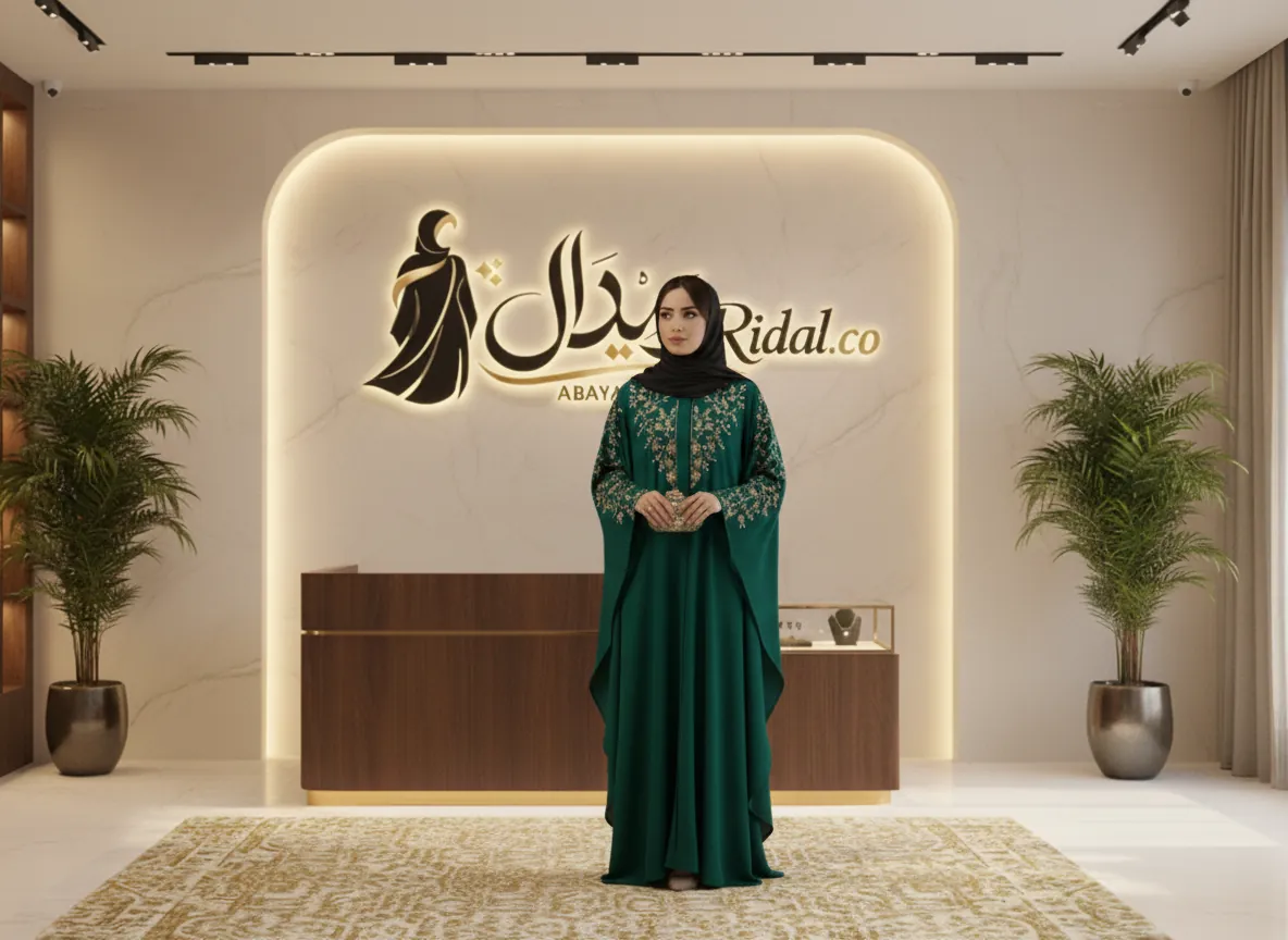 عباية مناسبات ملكية من قماش الكريب الكوري الفاخر مع تطريز يدوي ناعم وتصميم كلاسيكي