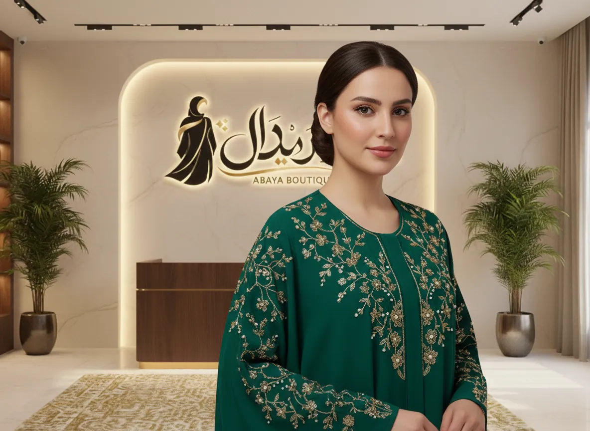 عباية مناسبات ملكية من قماش الكريب الكوري الفاخر مع تطريز يدوي ناعم وتصميم كلاسيكي