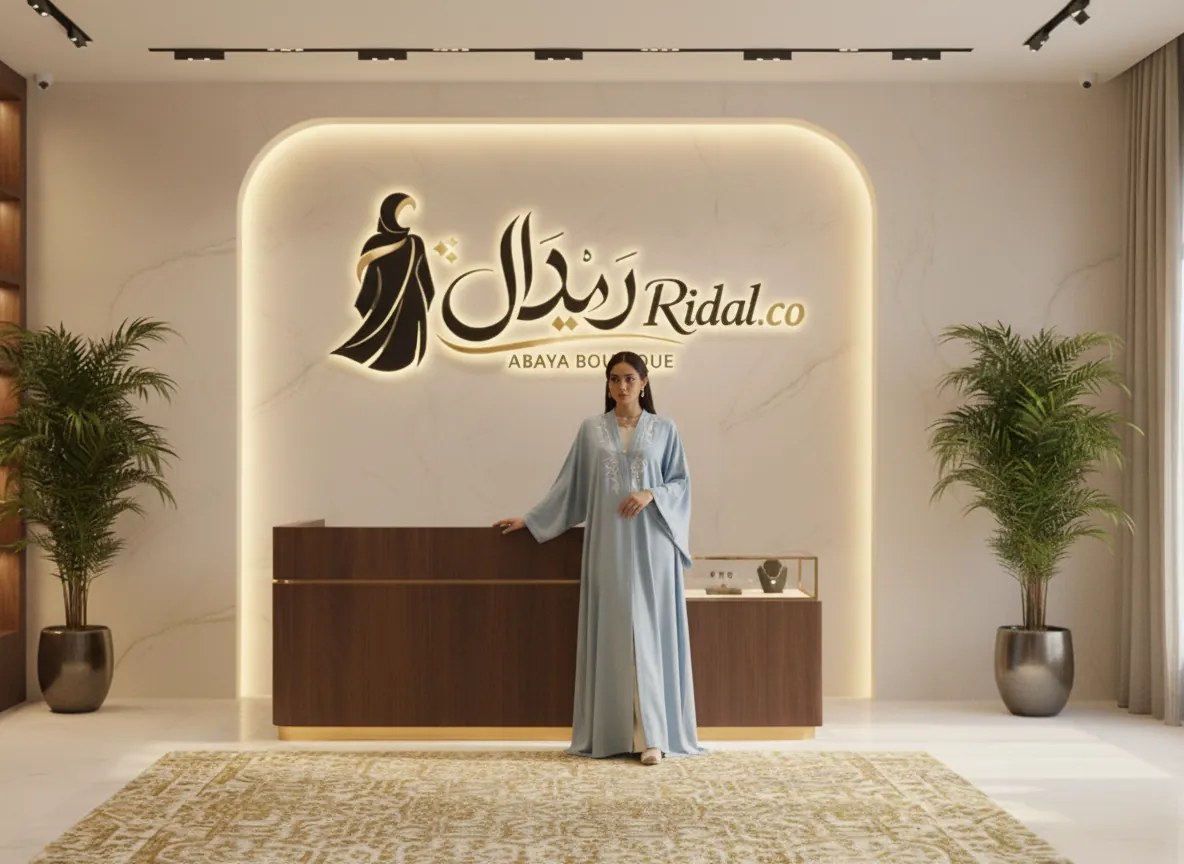 عباية لينن صيفية باللون السماوي بتطريز أوراق الشجر البيضاء - موديل SE175